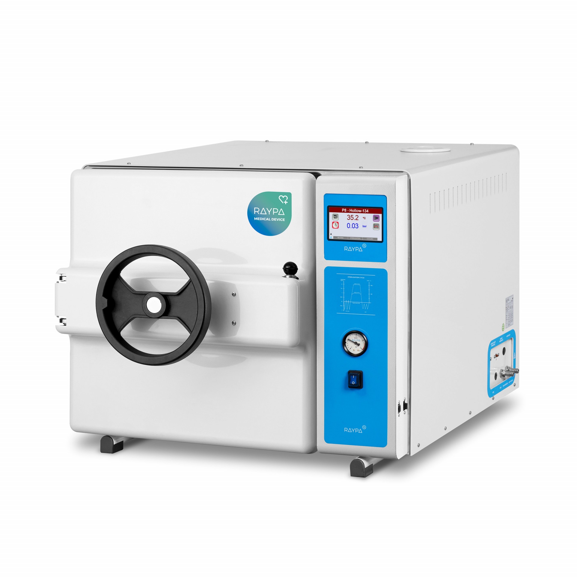 Front view of RAYPA's AHS-B-MD benchtop medical autoclave%